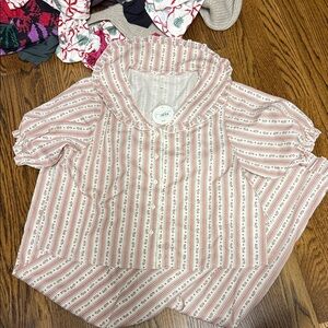 Rylee + Cru Pink and Cream Striped Kids Blouse